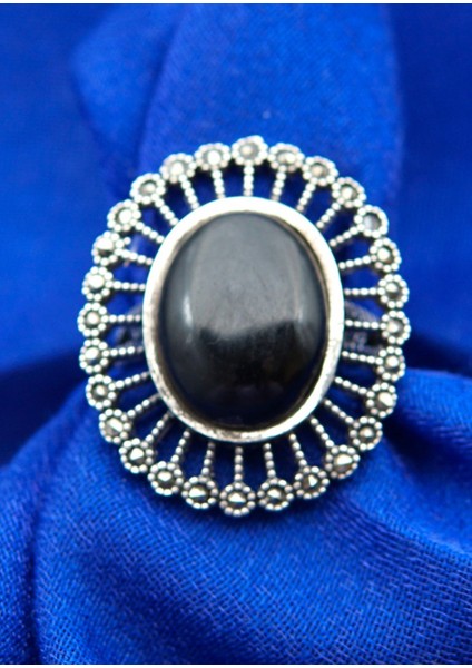 925 Ayar Kadın Gümüş Oltu Taşı Yüzük SY00050 fırsatları