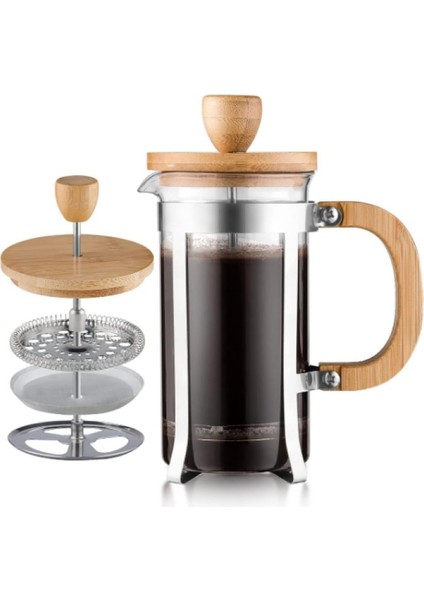 Ahşap Detaylı 600 ml Cam French Press