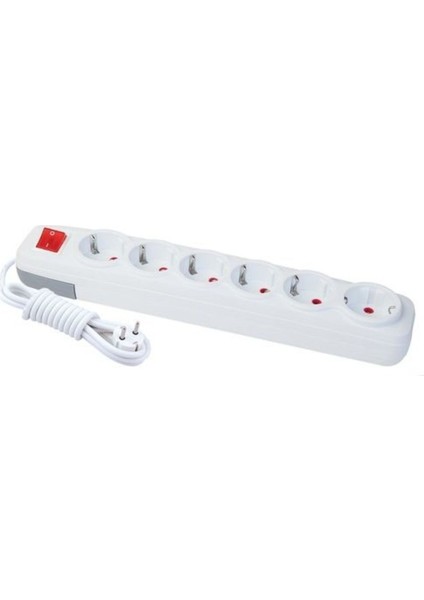 F278B ,1-Faz 220V/16A 3mt Kablo Anahtarlı Topraklı Dişi 6'lı Priz