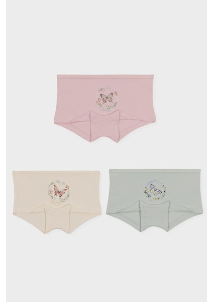 Kız Çocuk Pamuklu Renkli Baskılı Likralı Boxer 3'lü Paket 5852 Renkli