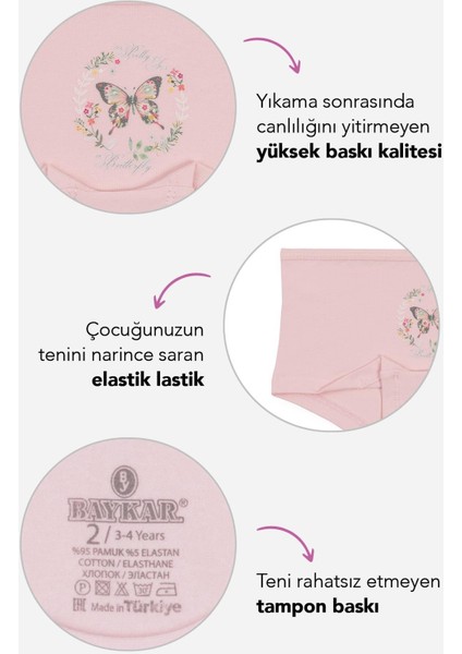 Kız Çocuk Pamuklu Renkli Baskılı Likralı Boxer 3'lü Paket 5852 Renkli fiyatları