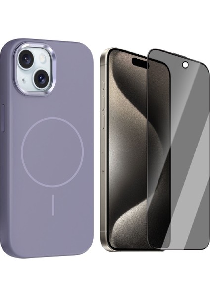 iPhone 14 Kılıf M-Safe Şarj Özellikli Metal Kamera Çerçeveli Zore Edi Silikon Kapak + Hayalet Ekran Koruyucu