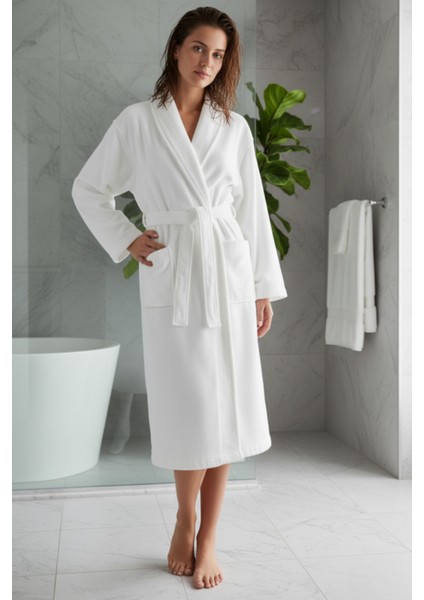 Ultra Yumuşak Micro Cotton Bukle Kumaş Bornoz – Beyaz (1100-1300 Gr) L/xl