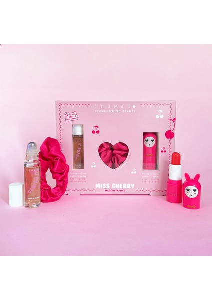 Miss Cherry Set -Pembe Saç Tokası, Kiraz Kokulu Parfüm ve Kiraz Aromalı Dudak Nemlendiricisi