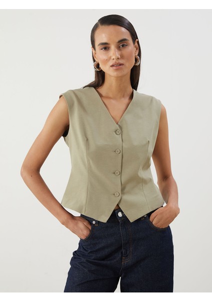 Yeni Sezon V Yaka Kadın Klasik Yelek