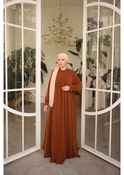 Kahverengi Fırfırlı Robalı Elbise 5062