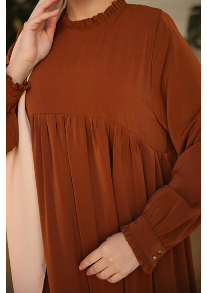Kahverengi Fırfırlı Robalı Elbise 5062 modelleri