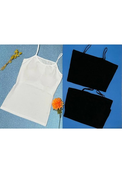 Kadın Atlet- Bluz Pamuklu, Likralı Fitilli 4 Adet Ip Askılı Atlet Yeşil, Pembe, Siyah, Gri (Kota)