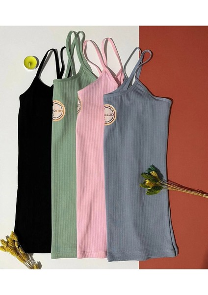 Kadın Atlet- Bluz Pamuklu, Likralı Fitilli 4 Adet Ip Askılı Atlet Yeşil, Pembe, Siyah, Gri (Kota) fiyatları