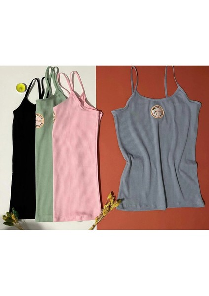 Kadın Atlet- Bluz Pamuklu, Likralı Fitilli 4 Adet Ip Askılı Atlet Yeşil, Pembe, Siyah, Gri (Kota) modelleri