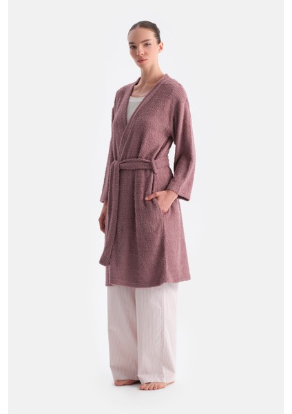 Uzun Kollu Şönil Örme Sabahlık