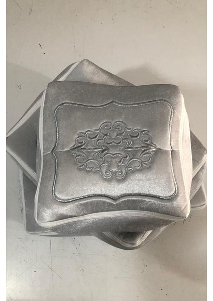 Nakışlı Kadife Fermuarlı Sünger 3lü Hurç Gri modelleri