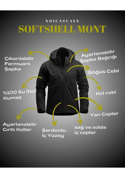 Yağmur Rüzgar Su Geçirmez Içi Polarlı Kol Cep Detaylı Bilek Cırtlı Softshell Mont modelleri