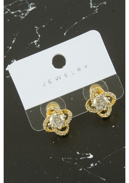 Wizard Çiçek Zirkon Taşlı Küpe-Sarı