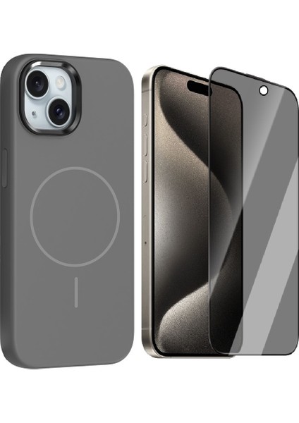 iPhone 14 Kılıf M-Safe Şarj Özellikli Metal Kamera Çerçeveli Zore Edi Silikon Kapak + Hayalet Ekran Koruyucu