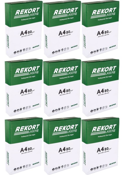 Rekort A4 80GR/M2 Fotokopi Kağıdı 4500 Adet (9PK*500)