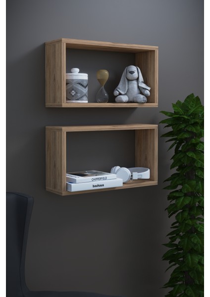 DF05103AC Ikili Dekoratif Raf Kitaplık Duvar Rafı 60X28X15