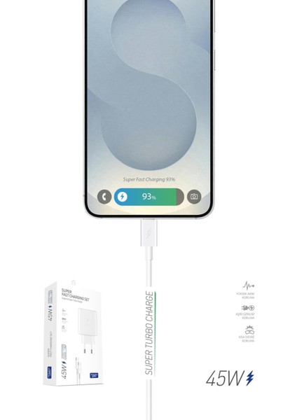 Tecno Phantom X2 Pro Ile Uyumlu Pd 45W Süper Hızlı Şarj Adaptörü + 1 Metre Type-C Kablo fiyatları
