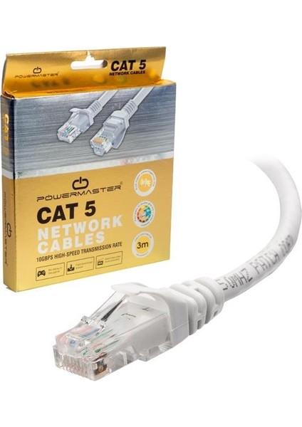 Powermaster PM-7959 Gri Cat5 3 Metre Ethernet Network Kablosu