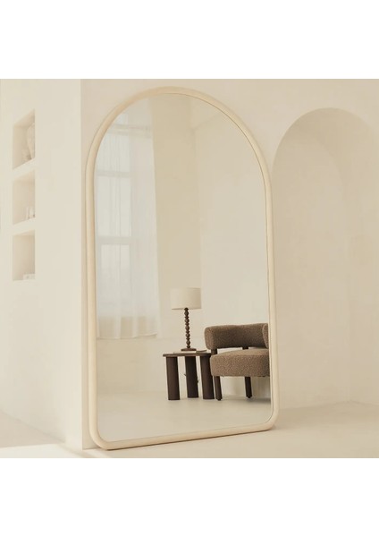 Tam Boy Ekstra Büyük Kemerli Ekru Ahşap Boy Aynası 200CM x 120CM fırsatları