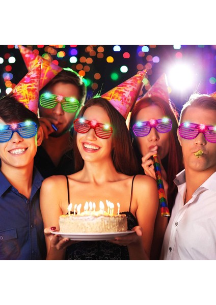 LED Işıklı Pilli Panjur Şekilli Rengarenk Yanıp Sönen Lüks Parti Gözlüğü Karışık 12 Adet (5250) modelleri