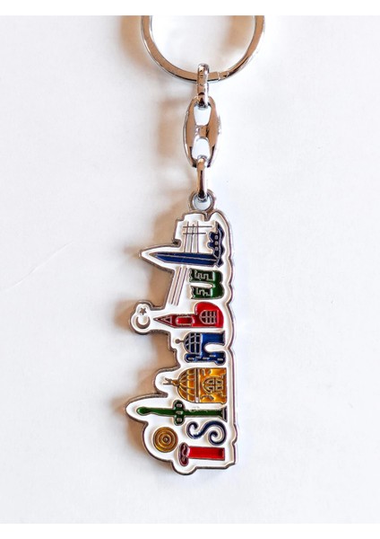 Beyaz Zemin Üzerine Renkli Istanbul Yazan Metal Anahtarlık