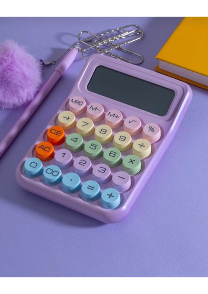 12 Haneli 4 Fonksiyonlu Renkli Mekanik Hesap Makinesi Şirin Yuvarlak Tuşlu Ofis Masaüstühesapmakinesi