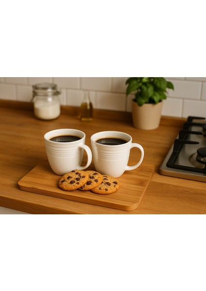 2 Adet Beyaz Porselen Sade Şık Kulplu Bardak Kupa Mug Bardak 260 ml