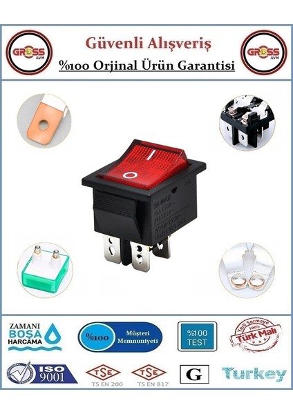 Geniş Işıklı 0-1 Difaze Aç Kapa Anahtar - Kırmızı