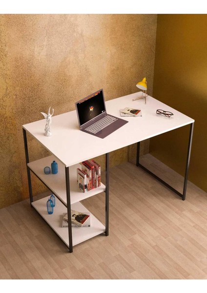 Falez 2 Raflı Çalışma Masası 60X120 - Bilgisayar Ofis Ders Masası Beyaz