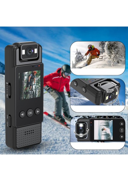 Küçük Giyilebilir 1080P Hd Wifi Bağlantı 180 Derece Dönebilen Lens 1,3inç Renkli Ekranlı Cep Kamera fiyatları