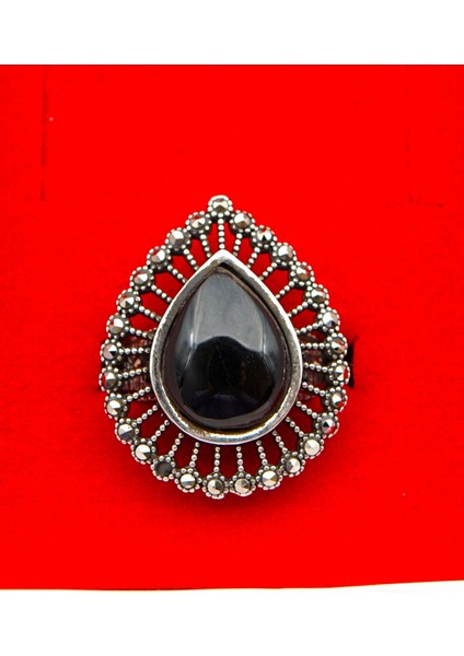 925 Ayar Kadın Gümüş Oltu Taşı Yüzük SY00048 modelleri