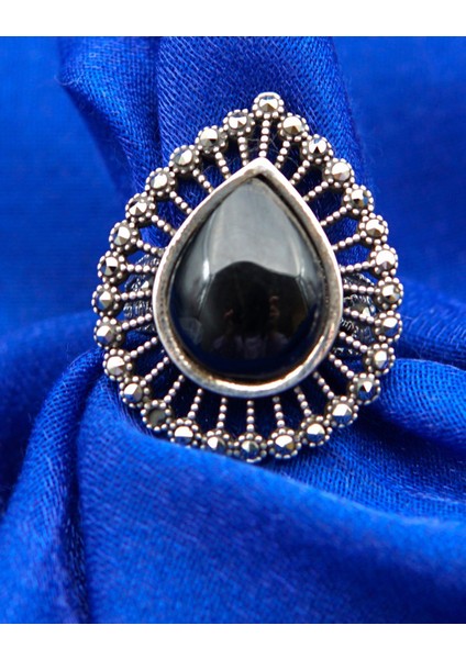 925 Ayar Kadın Gümüş Oltu Taşı Yüzük SY00048 fırsatları