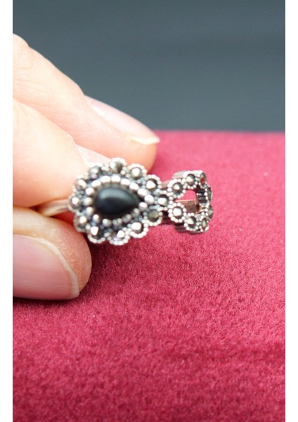 925 Ayar Kadın Gümüş Oltu Taşı Yüzük SY00044 fiyatları