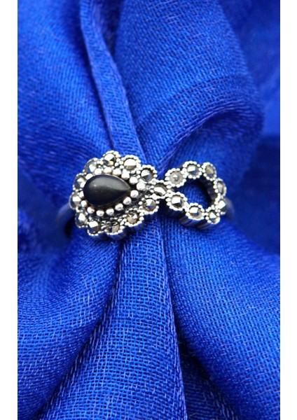 925 Ayar Kadın Gümüş Oltu Taşı Yüzük SY00044 fırsatları