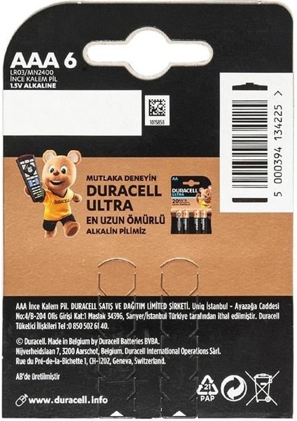 Duracell Basic Ince Aaa Kalem Pil 6'lı fiyatları