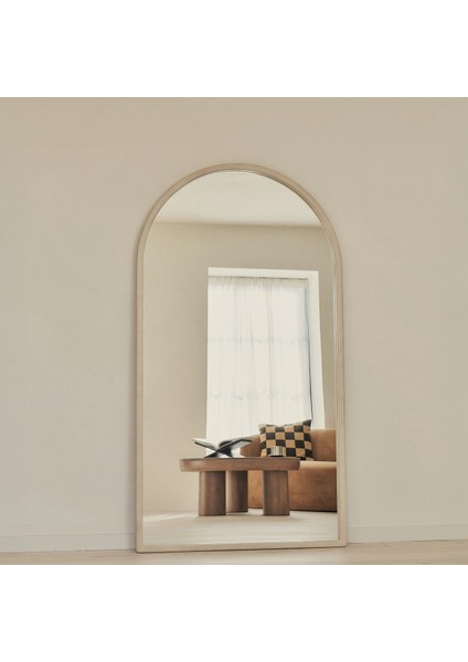 Ekru Ahşap Tam Boy Kemerli Ahşap Boy Aynası 175CM x 95CM