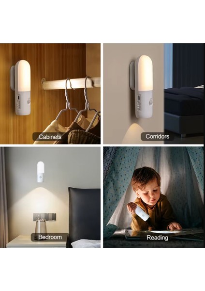 Hareket Sensörlü LED Gece Lambası, Parlaklık Ayarı Yapılabilir, 3 Modlu, Kablosuz, Merdiven, Koridor, Yatak Odası, Çocuk Odası Aydınlatması, USB Şarj Edilebilir Işık, LED Manyetik Lamba modelleri