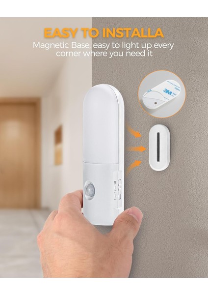 Hareket Sensörlü LED Gece Lambası, Parlaklık Ayarı Yapılabilir, 3 Modlu, Kablosuz, Merdiven, Koridor, Yatak Odası, Çocuk Odası Aydınlatması, USB Şarj Edilebilir Işık, LED Manyetik Lamba