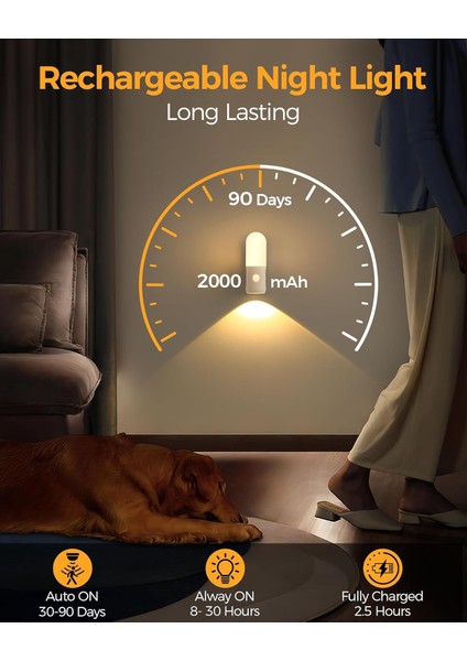 Hareket Sensörlü LED Gece Lambası, Parlaklık Ayarı Yapılabilir, 3 Modlu, Kablosuz, Merdiven, Koridor, Yatak Odası, Çocuk Odası Aydınlatması, USB Şarj Edilebilir Işık, LED Manyetik Lamba