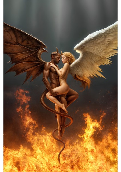 Melek ve Şeytan Buluşması, Canlı Renkler Duvar Örtüsü Duvar Halısı Wall Tapestry