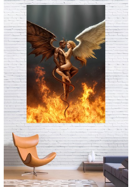 Melek ve Şeytan Buluşması, Canlı Renkler Duvar Örtüsü Duvar Halısı Wall Tapestry fiyatları