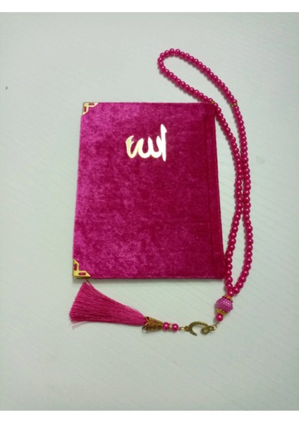 Kadife Yasin Set Inci Tesbih - Fuşya ( Çanta Boy )