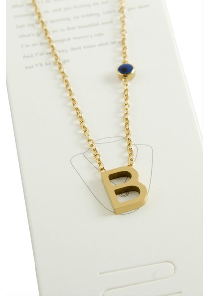 Ds-Derin Sarı Renkli Harfli Çelik Kolye-B