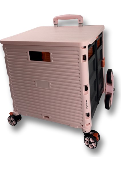 8 Tekerlekli, 55 Litre Pembe Katlanır Alışveriş Arabası