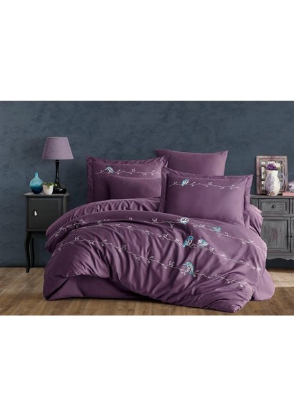 Vogel Nakışlı %100 Pamuk Saten Çift Kişilik Nevresim Takımı Mürdüm fiyatları