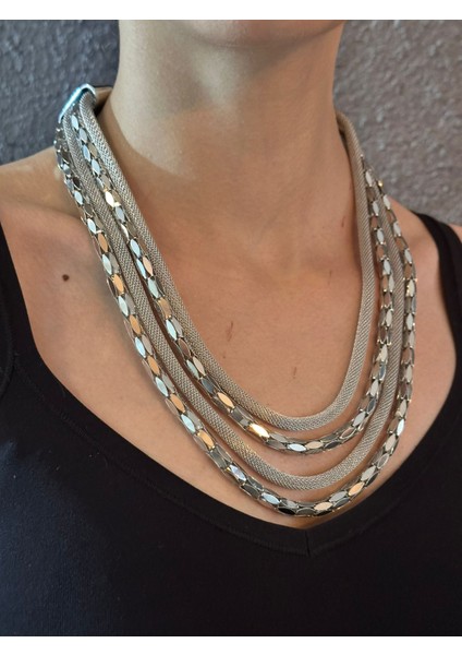 3 Lü Zincir Hasır Tasarım Kadın Kolye 22 cm fiyatları