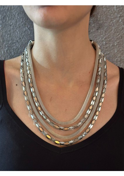 3 Lü Zincir Hasır Tasarım Kadın Kolye 22 cm fırsatları