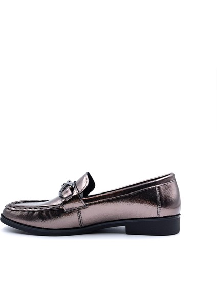 6090 Metalik Platin Renk Kadın Loafer Ayakkabı modelleri