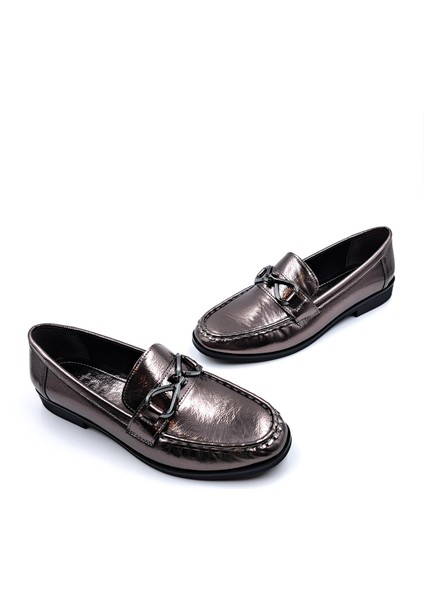 6090 Metalik Platin Renk Kadın Loafer Ayakkabı fırsatları